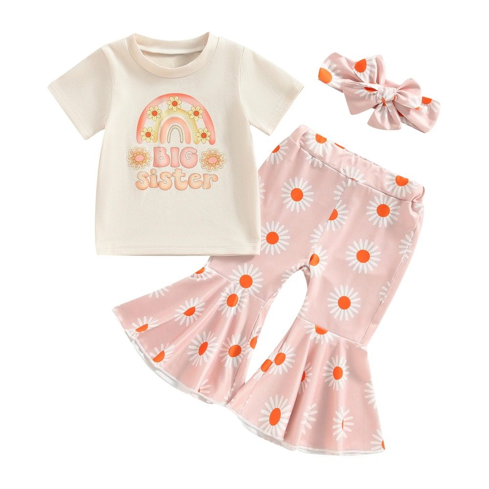 Kids Girls Outfits Summer Rainbow T-shirt and Floral Pants Headbands