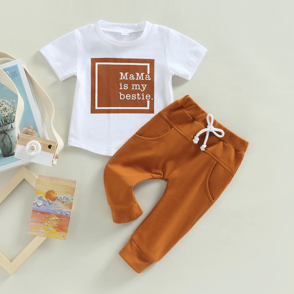 Baby Boys Pants Set, Short Sleeve Letters Print T-shirt + Sweatpants