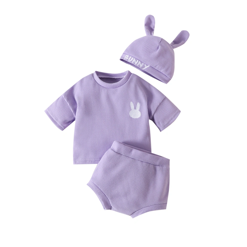 Easter Girls Outfit Rabbit Embroidery Waffle T-shirt Shorts and Hat