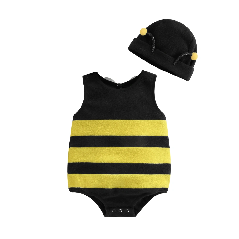 Baby Bee Romper Stripe Back White Wing Decor Jumpsuits with Hat