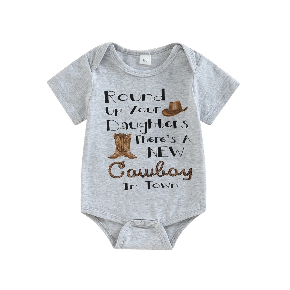 Infant Baby Boys Girls Romper Letter Cowboy Hat Print Jumpsuits