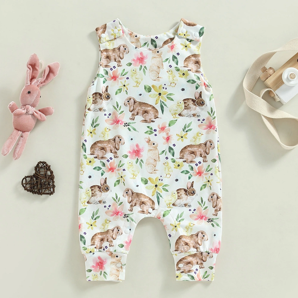 Baby Girls Summer Sleeveless O Neck Rabbit Print Floral Romper