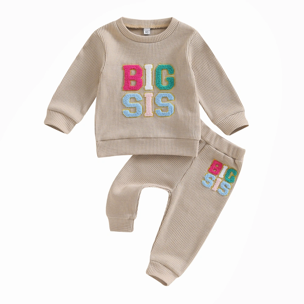 Toddler Girls Fuzzy Letter Embroidery Pullover Elastic Band Pants Sets