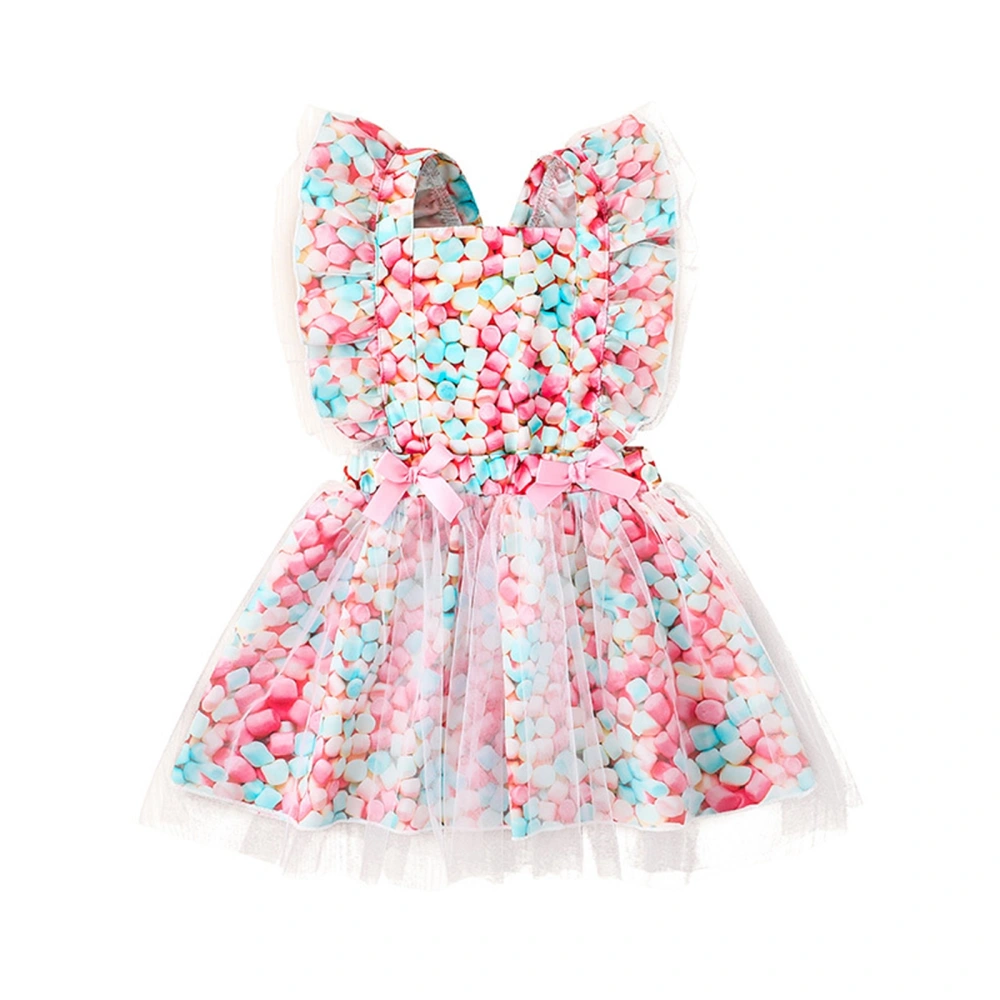 Kids Baby Girls Summer Dress Candy Print Ruffle Flying Sleeve Dress 