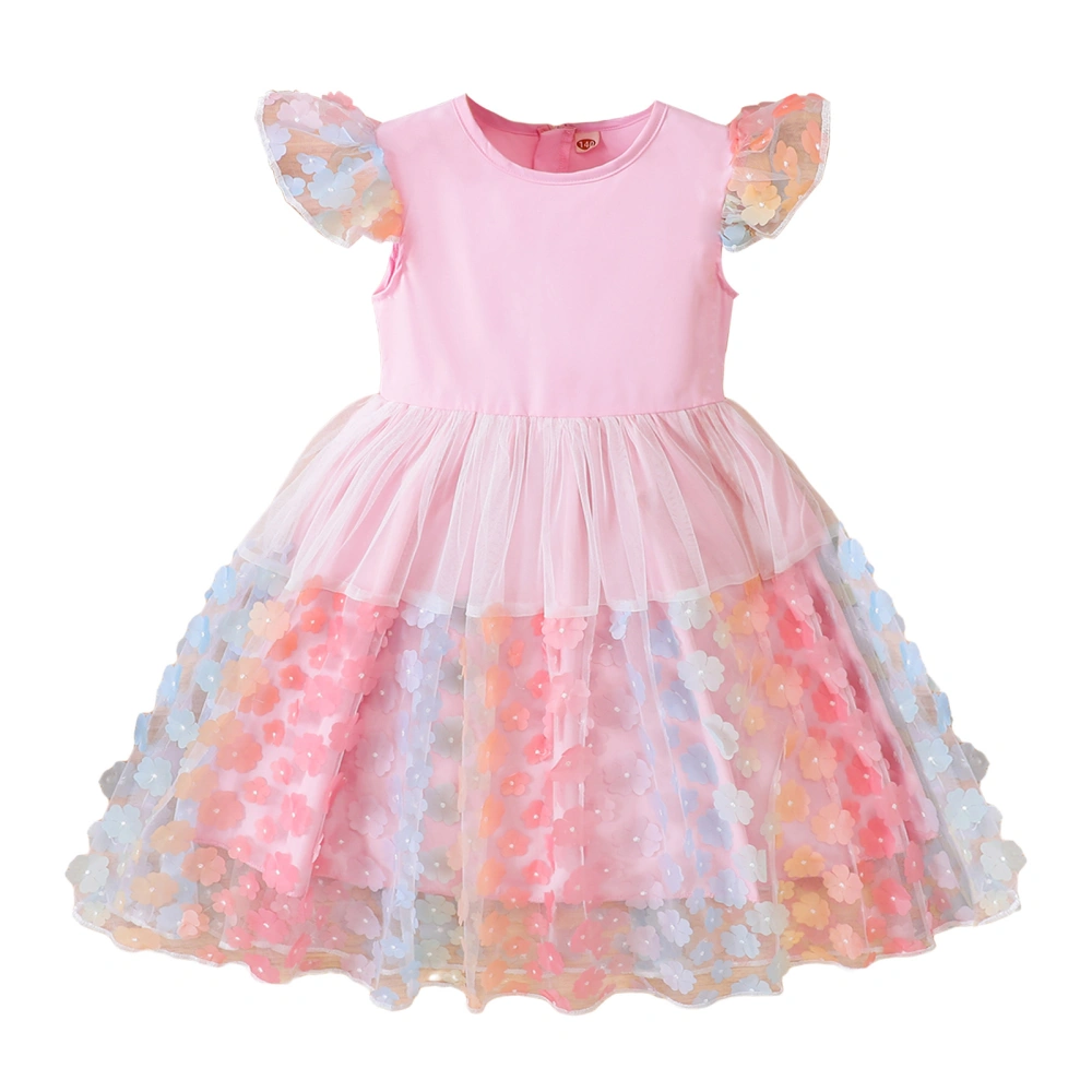 Kids Girl’s A-line Dress Fly Sleeve Flower Print Tulle Patchwork Dress