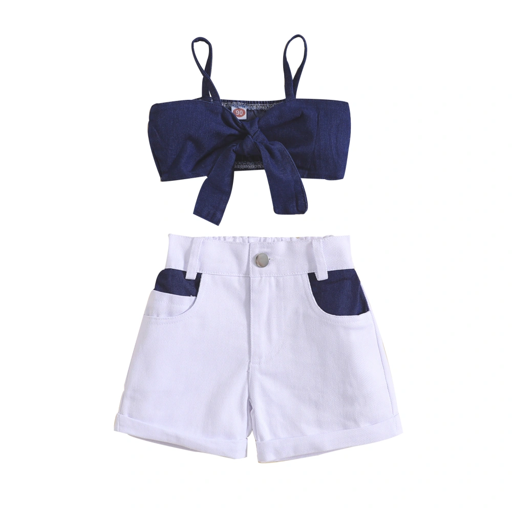 Toddler Girl Summer Outfits, Knot Front Denim Tops + Shorts Set