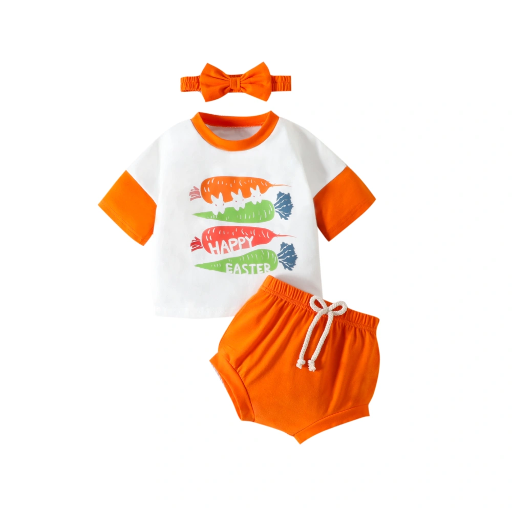 Easter Infant Girls Outfits Carrot Print T-shirt and Shorts Headband 