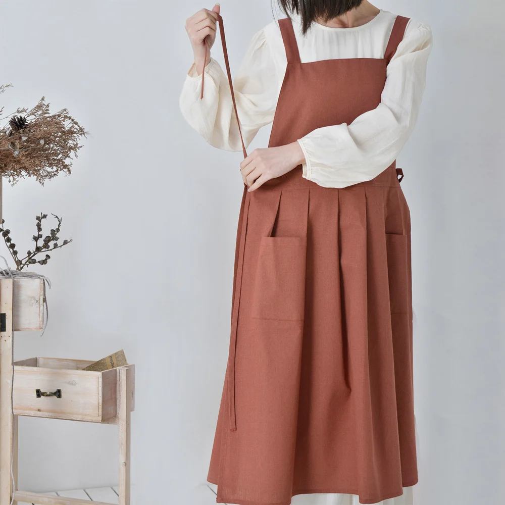 Solid Color Bandage Pinafore with Pocket, Women Men Cooking Apron