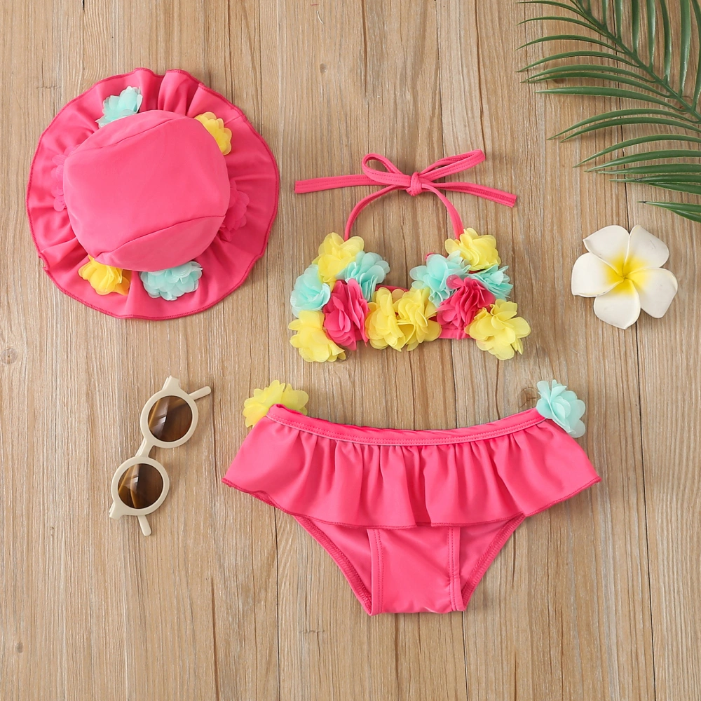 Infant Girls Flower Halter Neck Swimming Tops, Bottoms and Cap