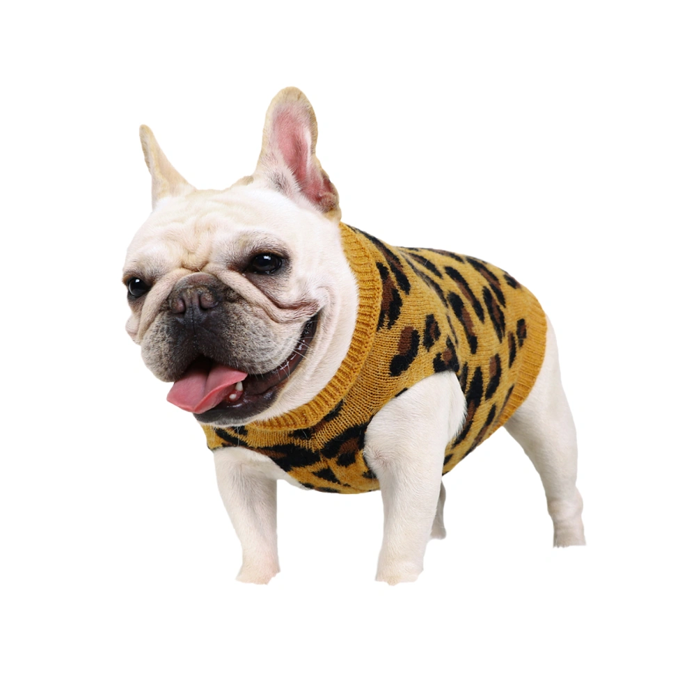 Dog Knitting Vest Leopard Sleeveless 2-Leg Wear Warm Fall Outerwear