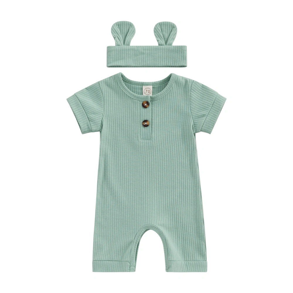 Baby Boys Girls Jumpsuit, Short Sleeve Crew Neck Romper + Hairband