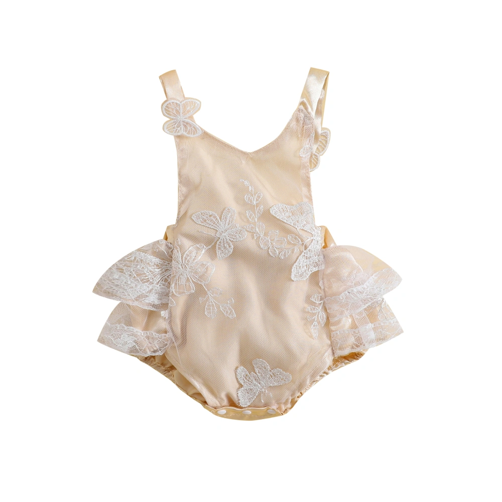 Baby Girl Summer Romper, Sleeveless Butterfly Embroidery Lace Bodysuit