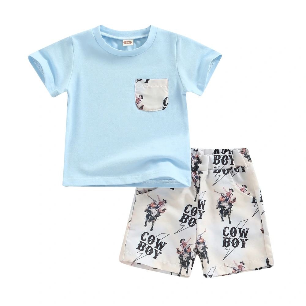 Infant Summer Clothes Outfits Crew Neck T-Shirt Cow Boy Letter Shorts