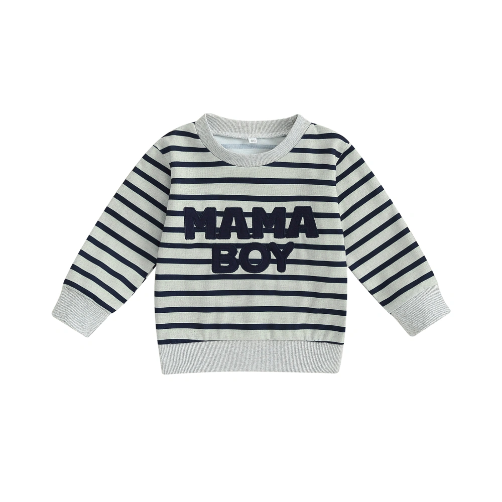 Boy Fall Sweatshirt Long Sleeve Letter Embroidery & Stripe Pullover