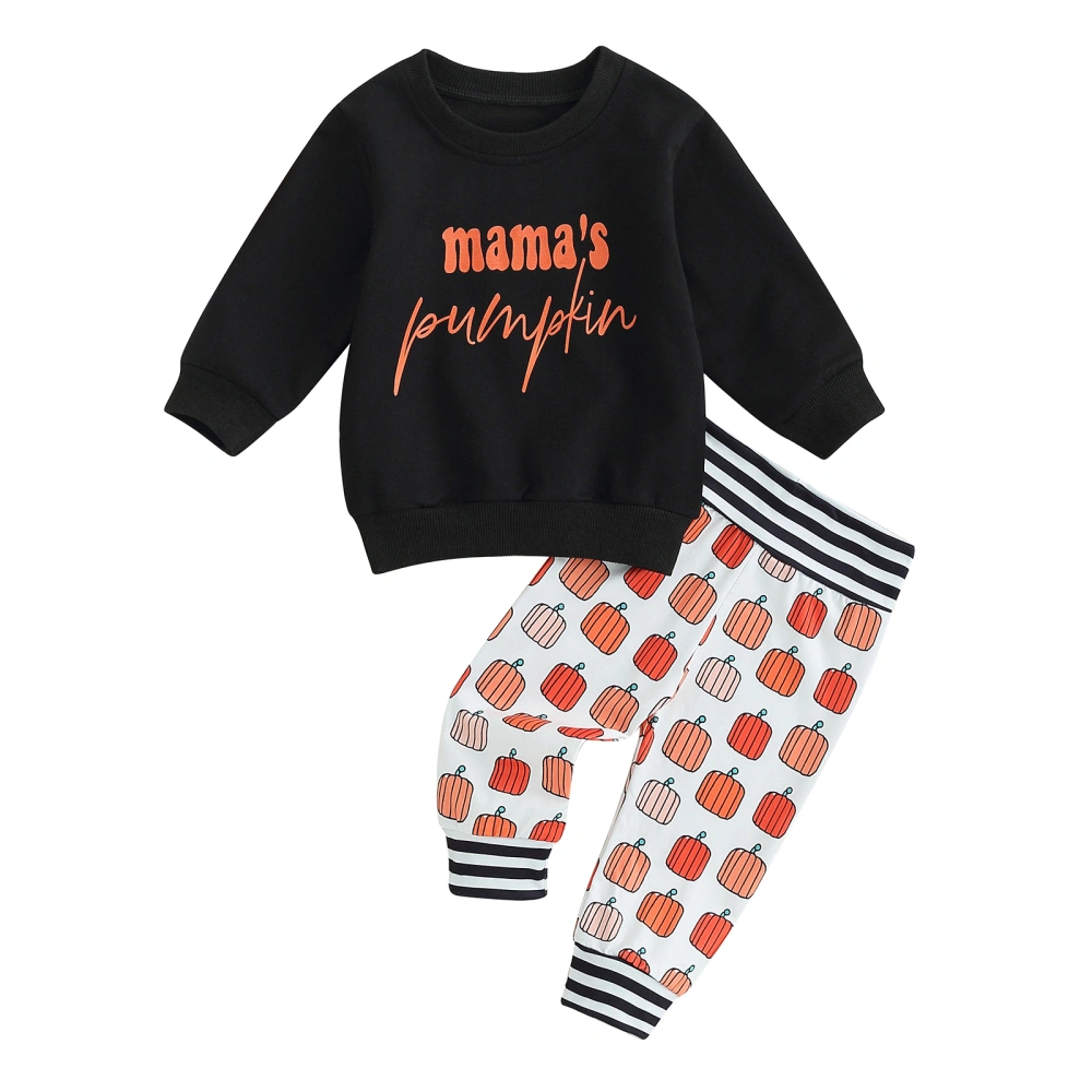 Boys Halloween Pants Set, Letters Sweatshirt with Pumpkin Sweatpants 