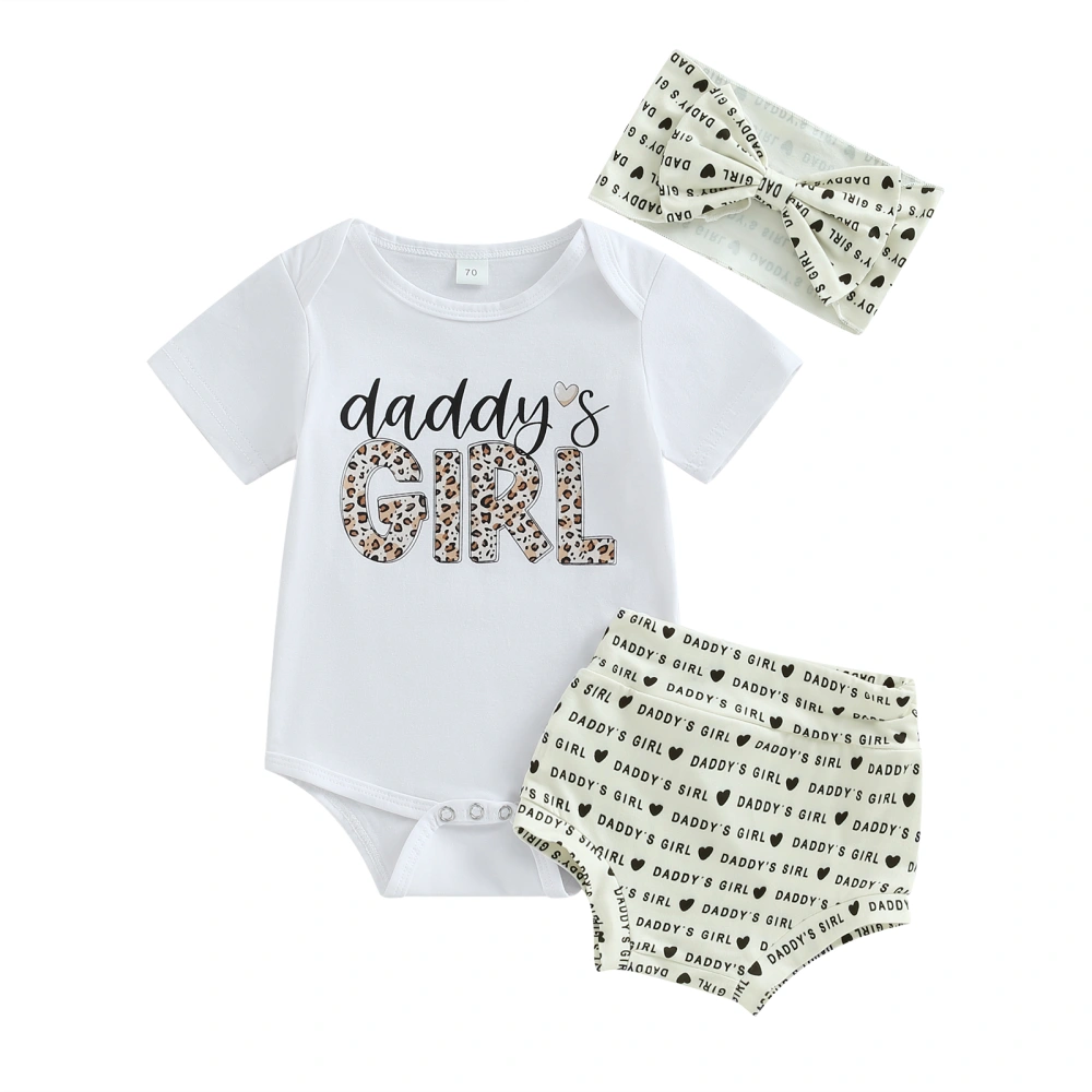 Baby White Short Sleeve Romper and Letter Shorts Headband Sets