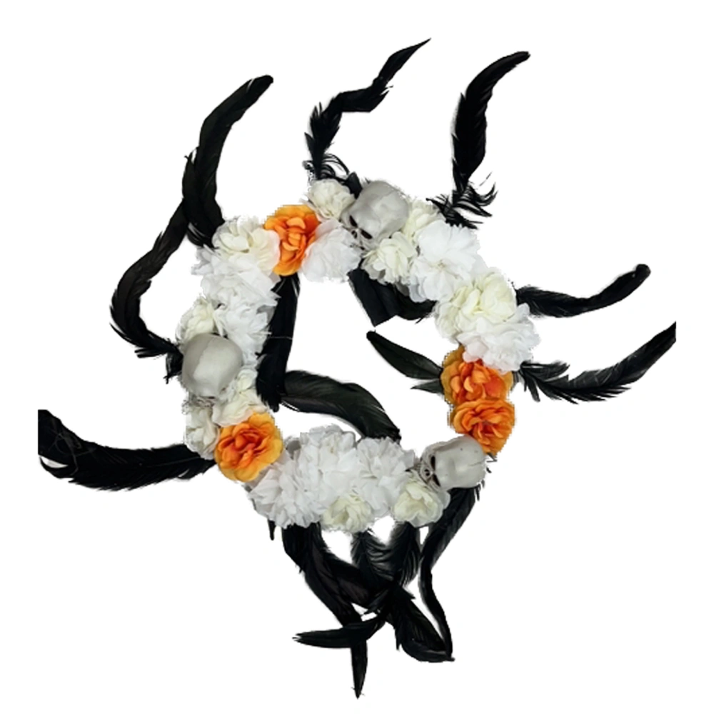 Halloween Wreath Artificial Flower Skull Holiday Decor Hanging Garland