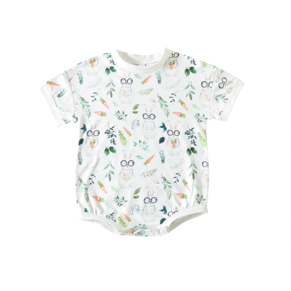 Baby Boys Girls Easter Romper, Short Sleeve Bunny Print Bodysuit