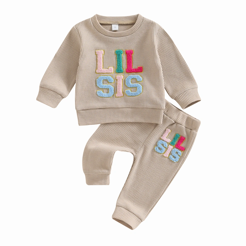 Girls 2 Piece Outfit Letter Pattern Waffle Tops and Elastic Pants