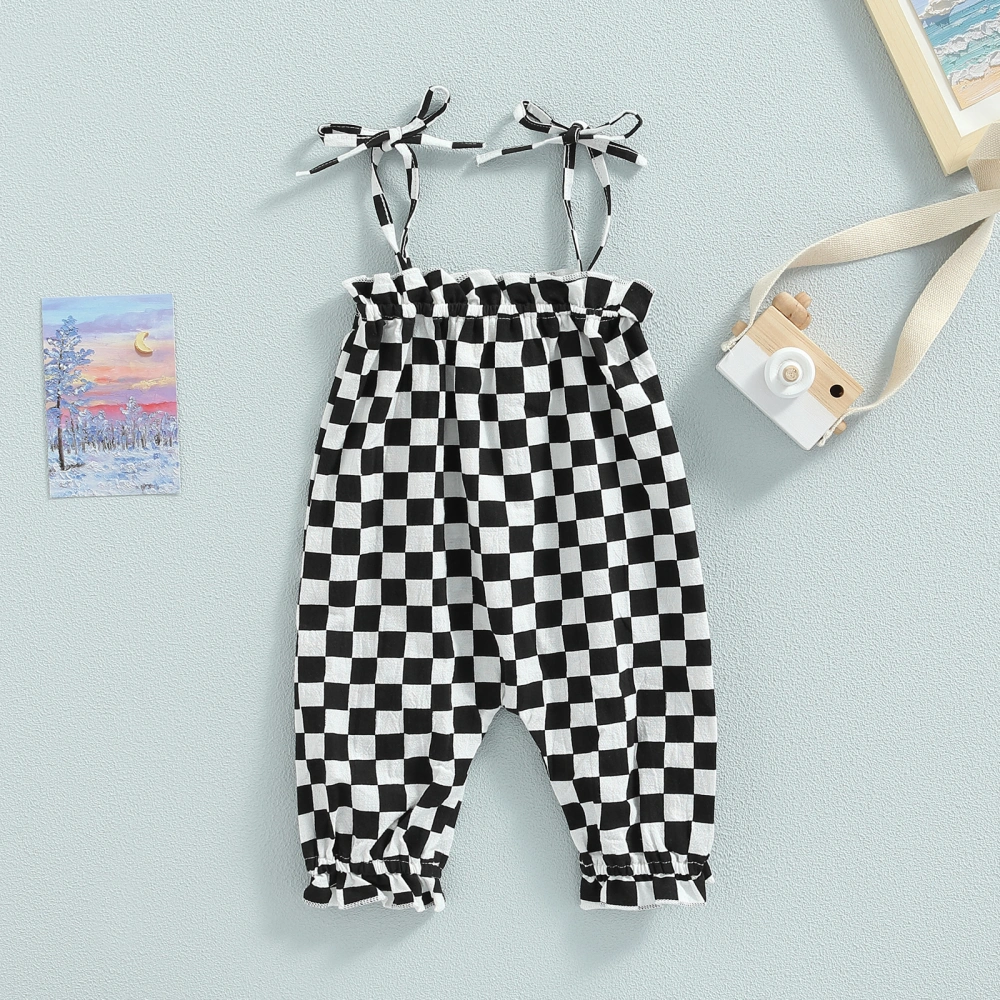 Baby Girls Casual Jumpsuit, Brown Checkerboard Plaid Pattern Romper