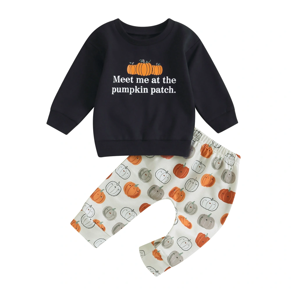 Baby Halloween Clothes Letter Print Sweatshirt and Pumpkin Print Pants