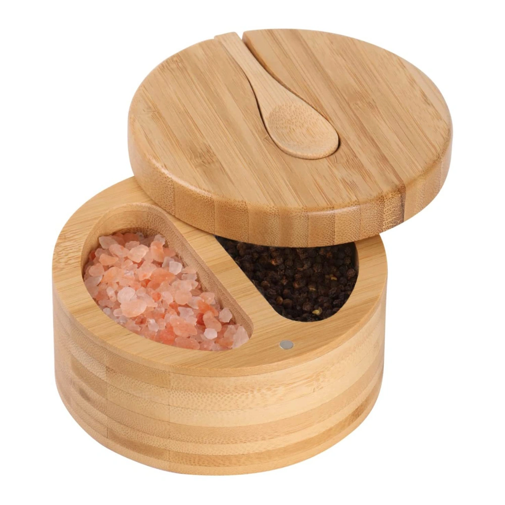 Bamboo Box and Pepper Cellar, Seasonings Container with Magnetic Lid