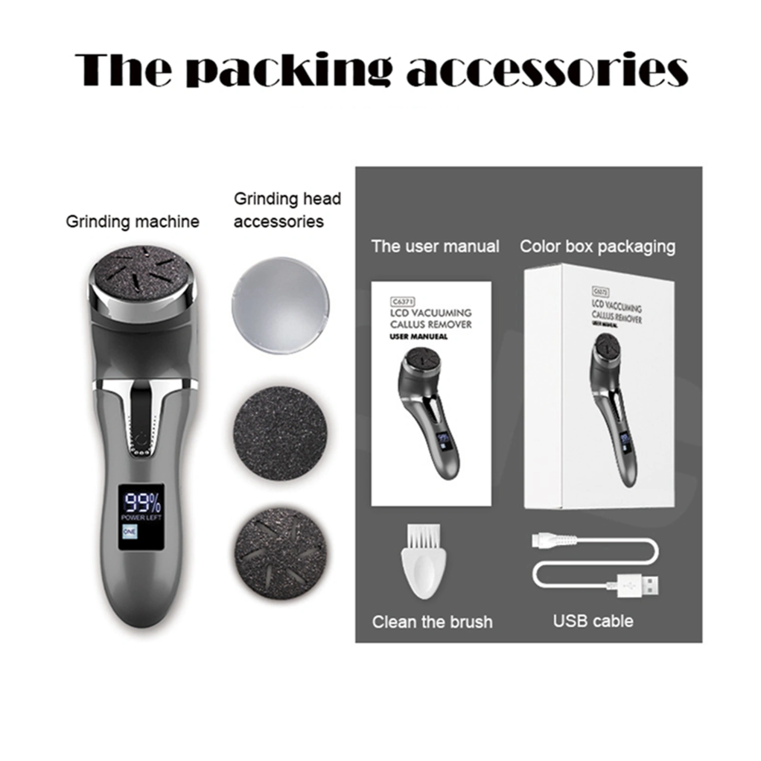 Electric Feet Grinding Device with Cleaning Brush and USB Cable