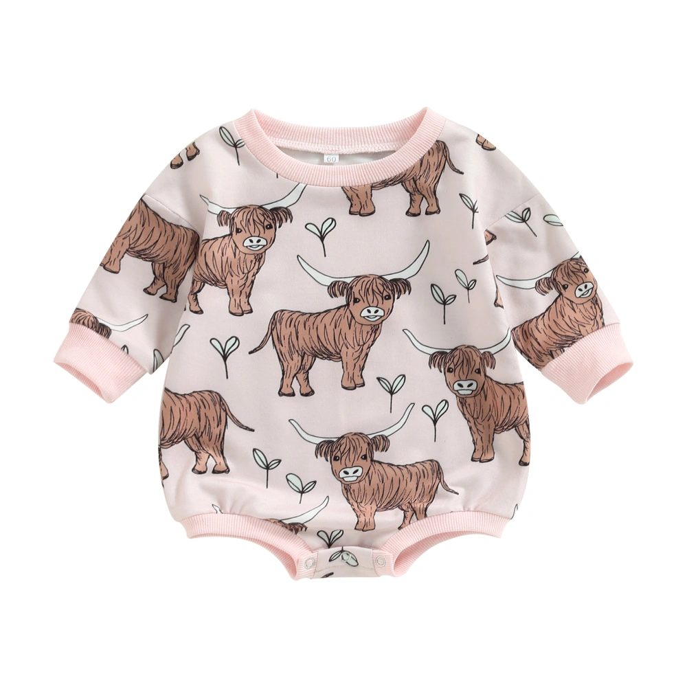 Baby Boy Romper Long Sleeve Round Neck Bull Romper for Girls 