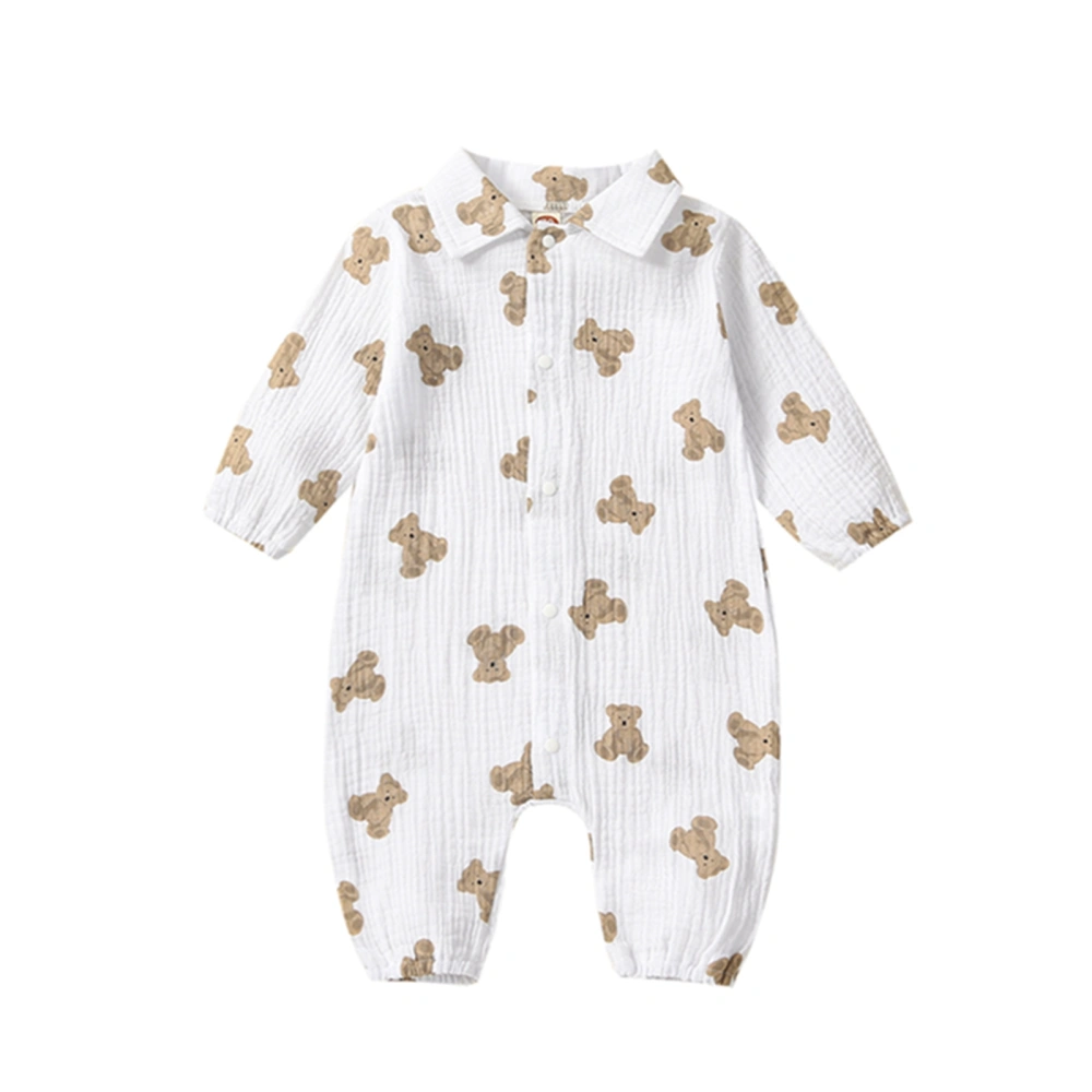 Baby Girls Boys Romper Bear Print Turn-Down Collar Infant Jumpsuits