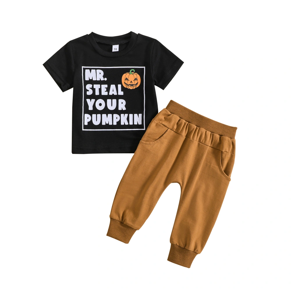 Baby Boys Halloween Outfit Pumpkin Letter Print T-Shirt and Pants