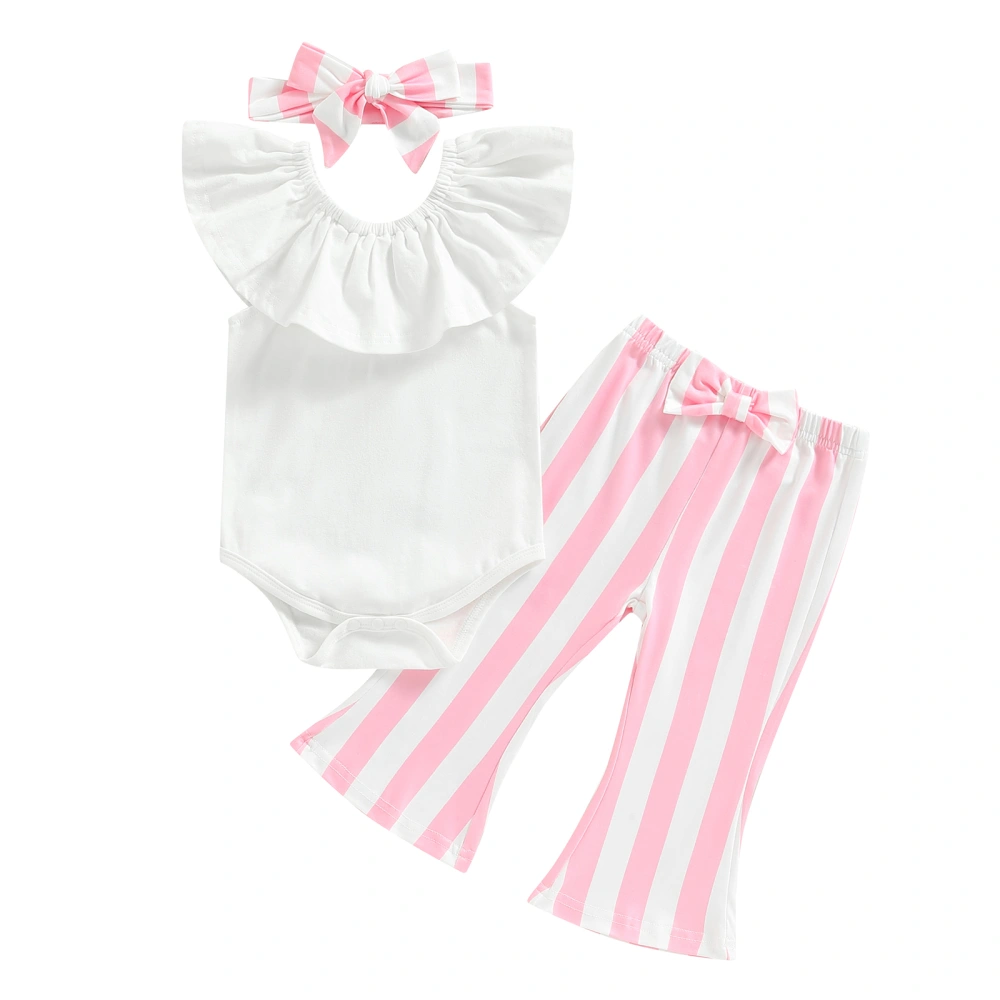 Baby Girls Pants Set, Ruffled Tops + Stripes/Flower Pants + Headband