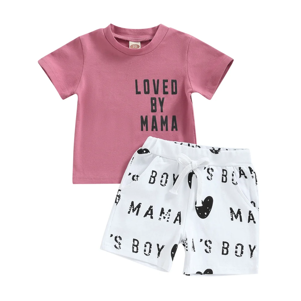 Toddler Boys Short Sleeve Letter Print Tops + Drawstring Shorts