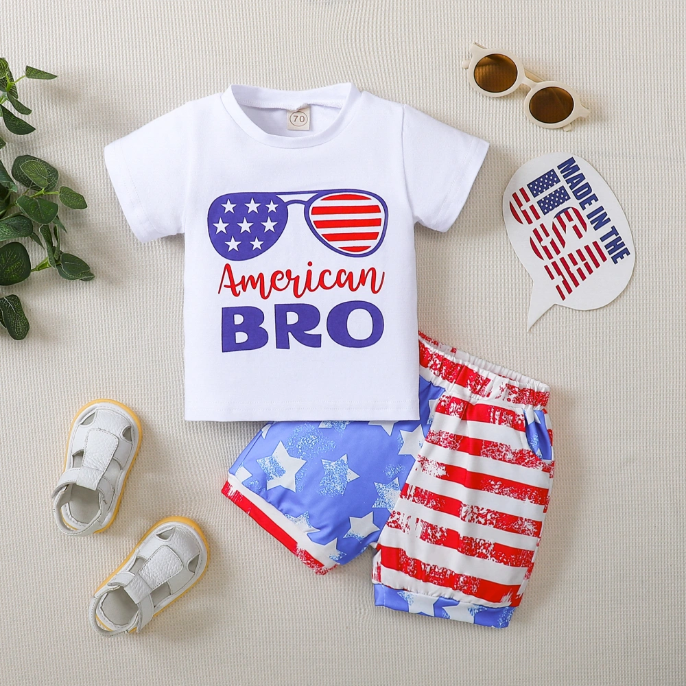 Toddler Boys 4th of July Outfits, Glasses Print T-Shirt + Shorts Set