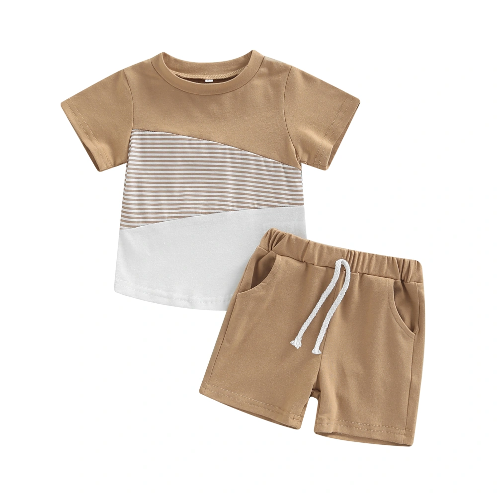 Baby Boy 2PCS Outfit, Short Sleeve Splice Crew Tee, Short Pants