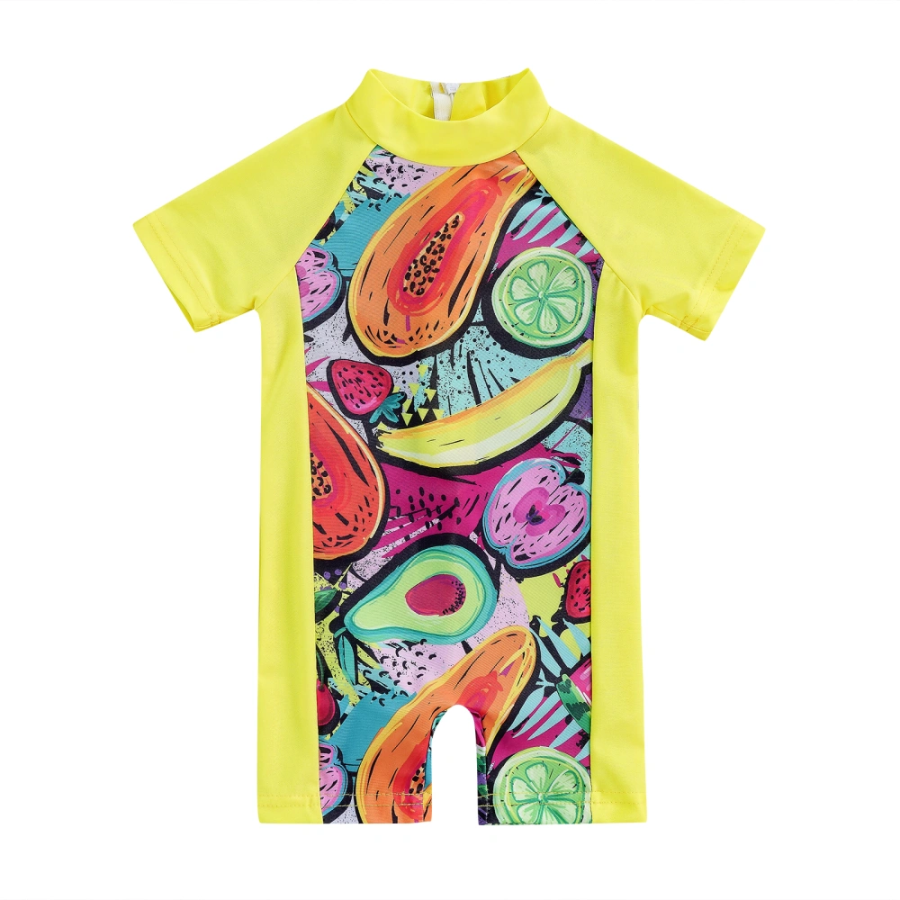 Kids Swimwear Romper, Short Sleeve Color-Contrast Fruit Bodysuit