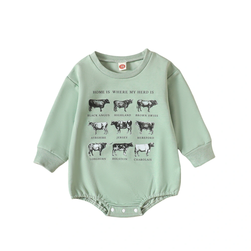 Baby Fall Romper Casual Long Sleeve Round Neck Cow Print Bodysuit