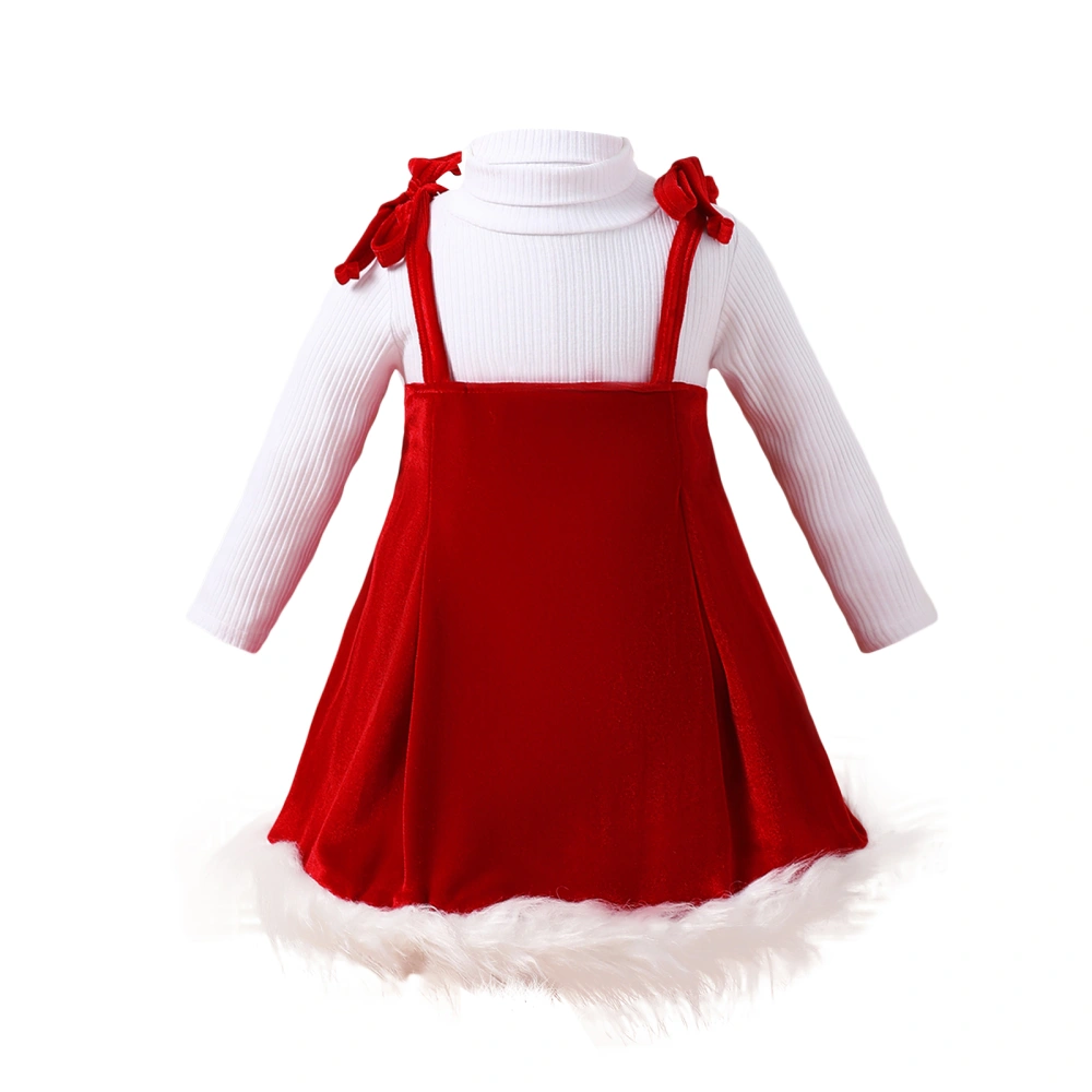 Toddler Girl Long Sleeve High Neck Tops A-Line Tie-Up Velvet Dress