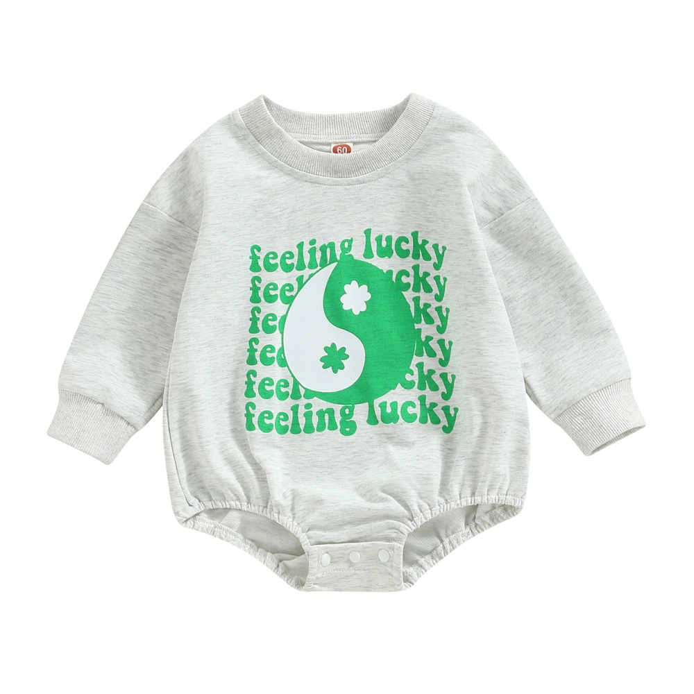 Toddler Baby Romper Four Leaf Clover Letter Print Long Sleeve Jumpsuit