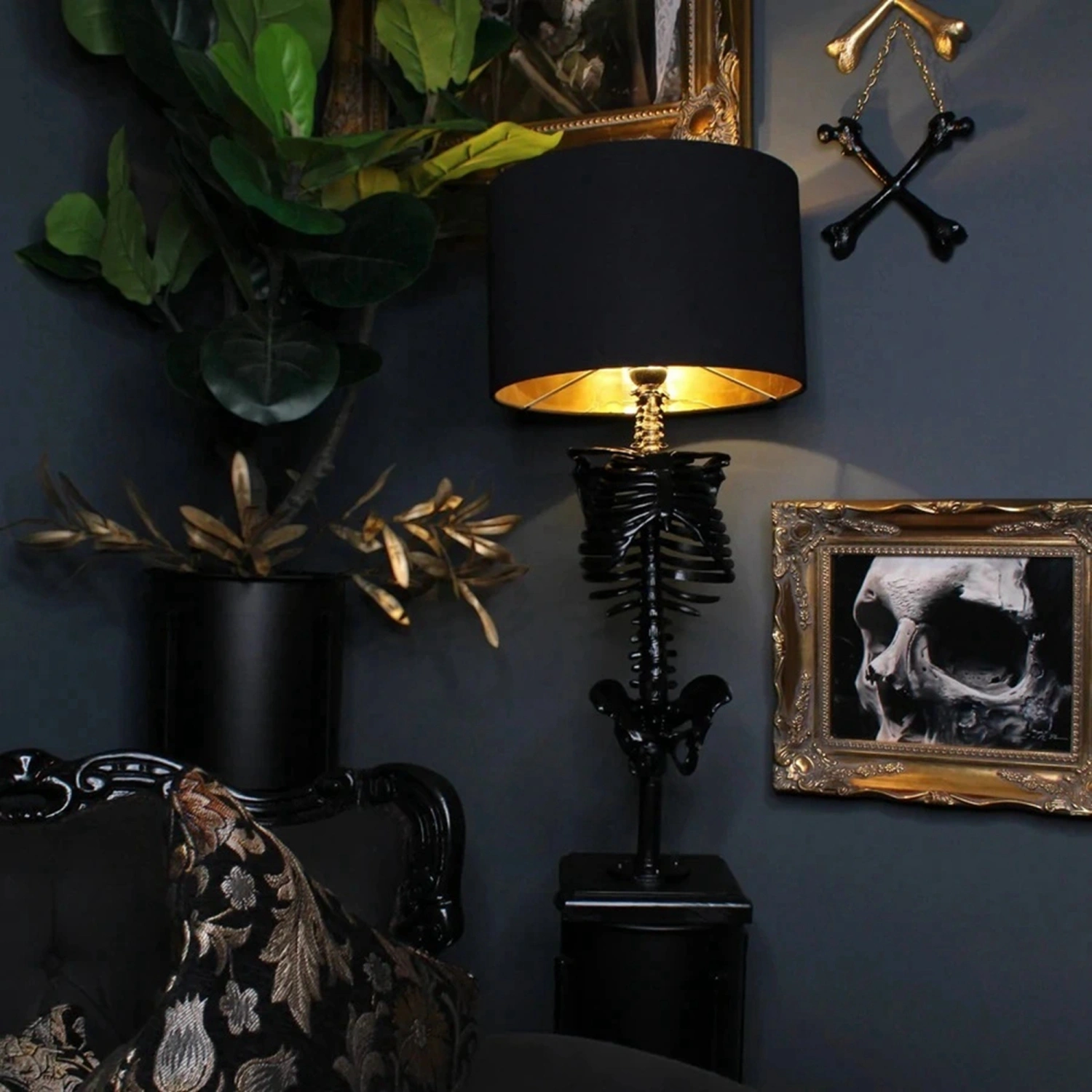 Halloween Gothic Table Lamp, Large Lampshade Vintage Skull Desk Lamp