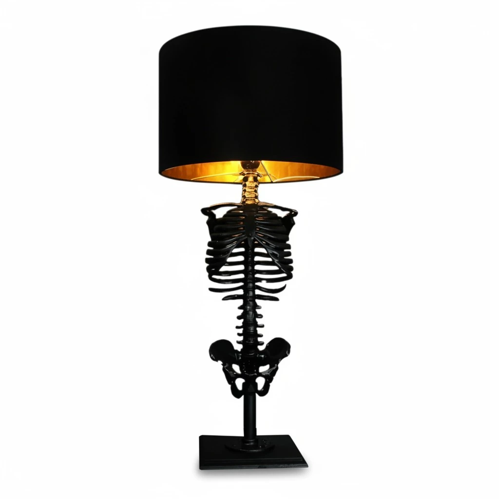 Halloween Gothic Table Lamp, Large Lampshade Vintage Skull Desk Lamp