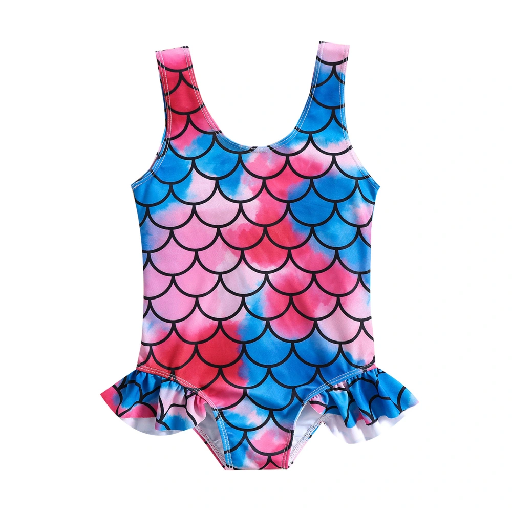 Kids Girls Bikini, Sleeveless Mermaid Scale Print Patchwork Swimsuit