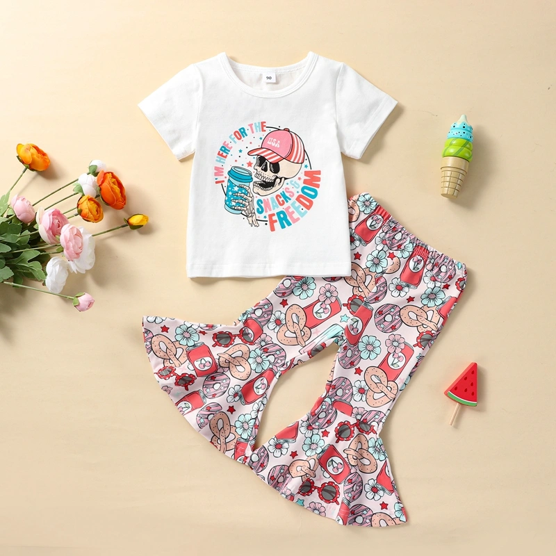 Girls 4th of July Outfits, Tops + Dessert Floral Print Flare Pants Set