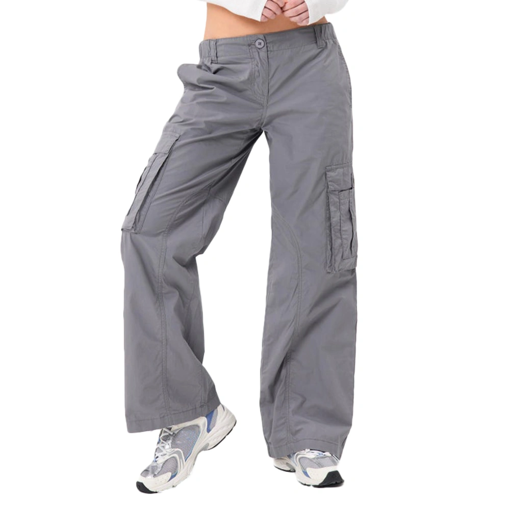 Female Solid Color Low Waist Long Straight-Leg Pants Cargo Pants