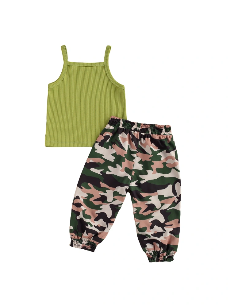 Baby Camisole + Trousers, Camouflage Print Elastic Waist Clothing