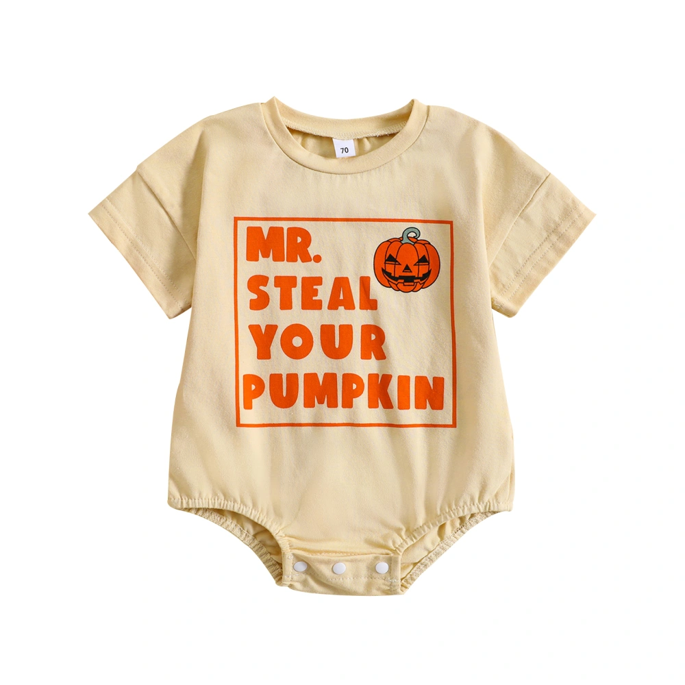 Baby Boy Romper, Short Sleeve Letters Pumpkin Print Halloween Bodysuit