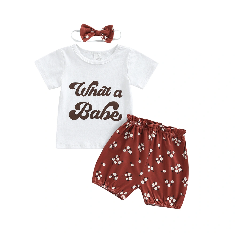 3-Piece Baby Girls Outfit, Print T-Shirt + Floral Shorts + Hairband