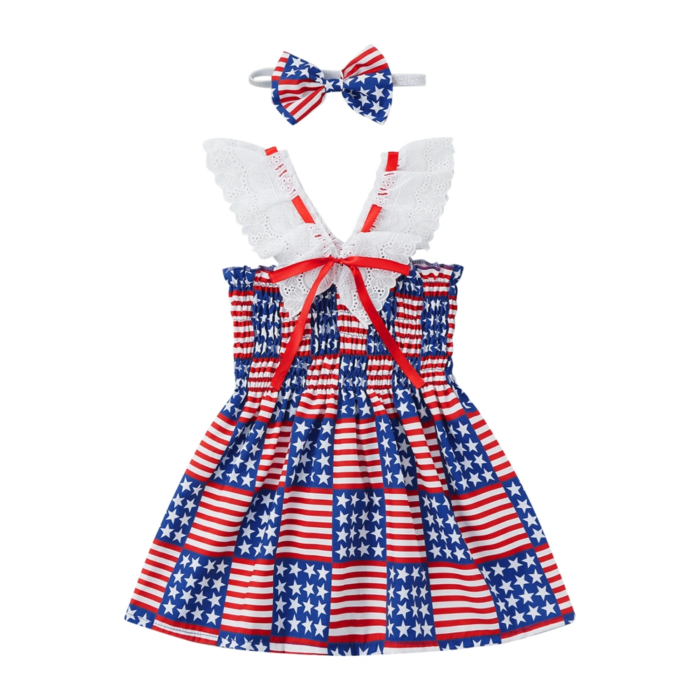 Little Girl’s Independence Day Printed Tie-up Flounce Suspender Dress