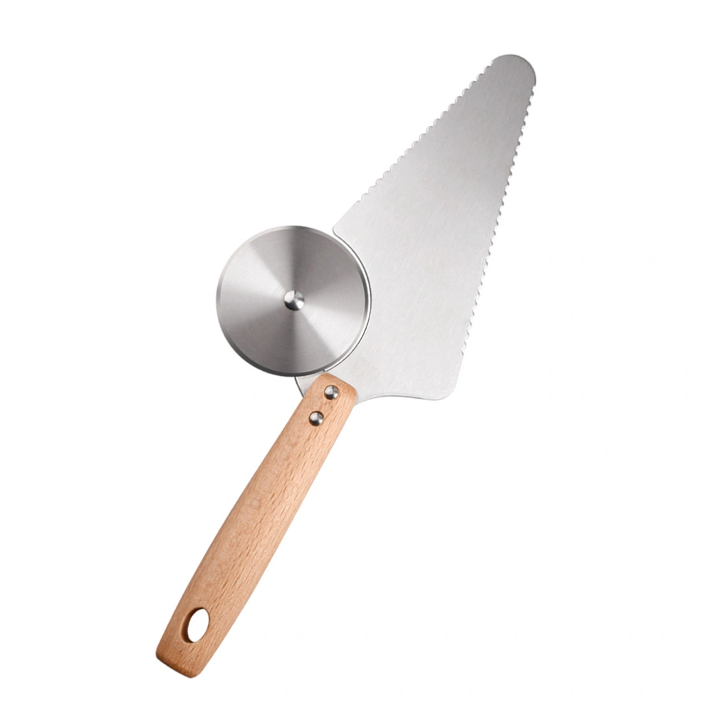 Pizza Cutter with Wooden Handle, Serrated 360° Rolling Wheel