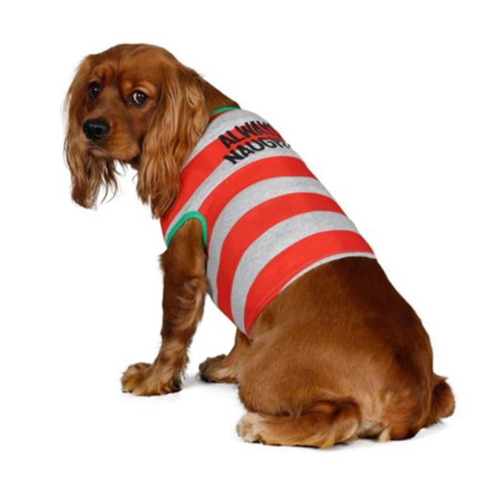 Pet Dog Vest Letter Stripes Print Round Neck Cat Shirt Button Closure