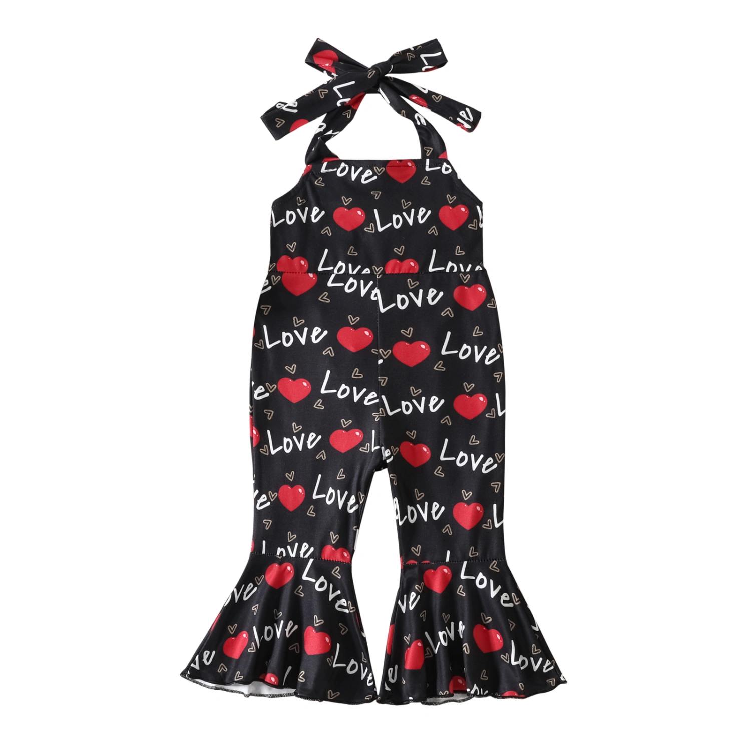 Valentine's Day Girls Jumpsuits Letter Heart Print Flare Pants Romper